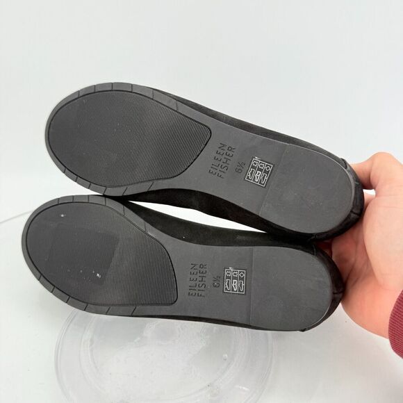 Eileen Fisher Womens Una Hidden Wedge Ballet Flats Sz 6.5 Black Suede Round Toe - Picture 11 of 15